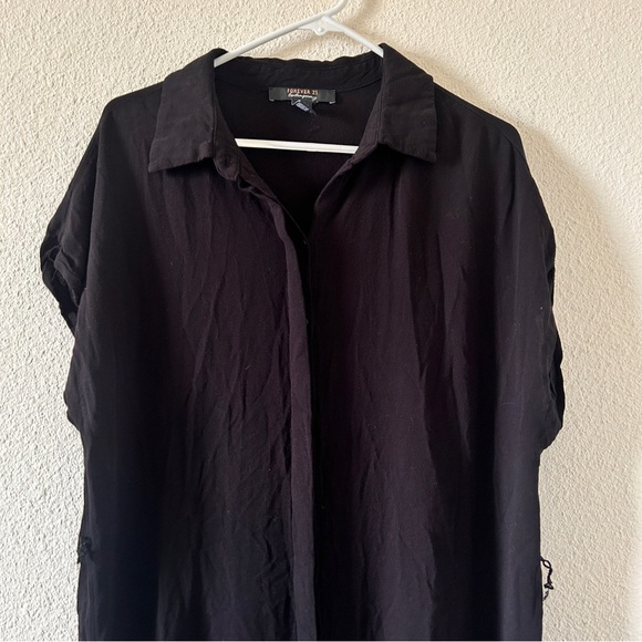 Forever 21 Contemporary Button Up Coverup Dress XL Black Dolman Sleeve Minimal - Picture 3 of 9
